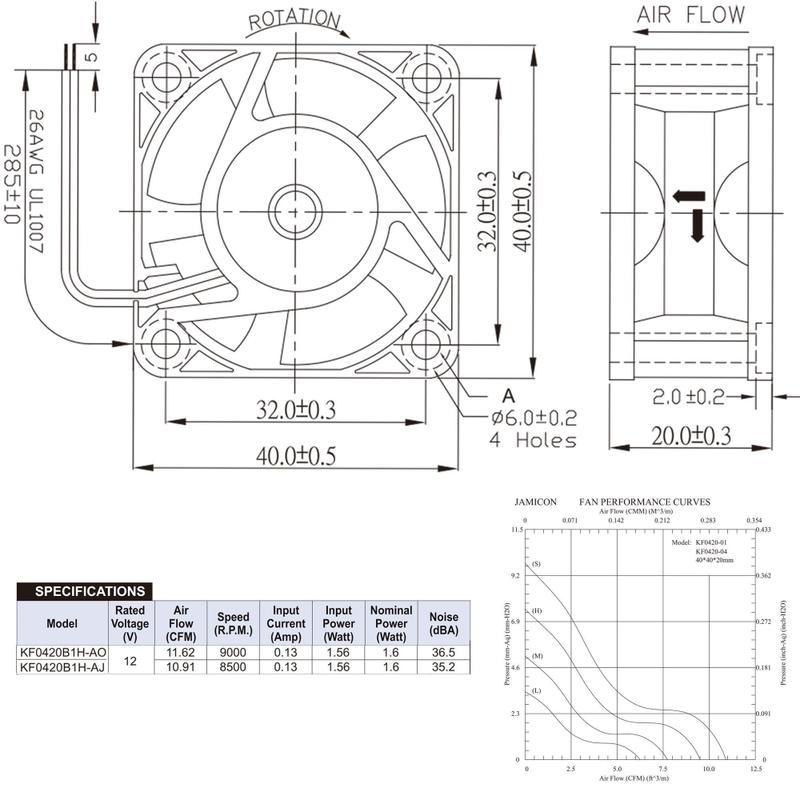 5 Cooler Ventilador Kf0420B1H-R 12V 1.6W 2L 2P 40X40X10 A1